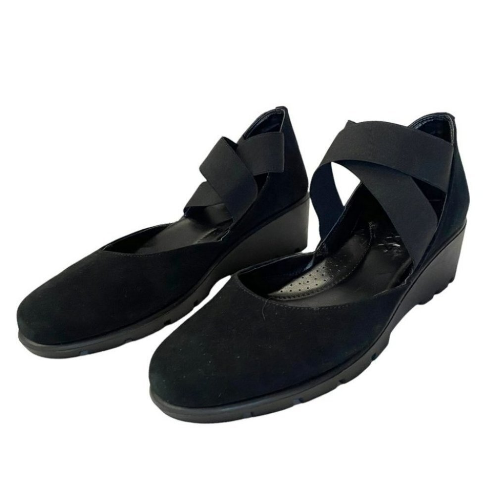The Flexx Get Back 9 black suede comfort wedge shoes